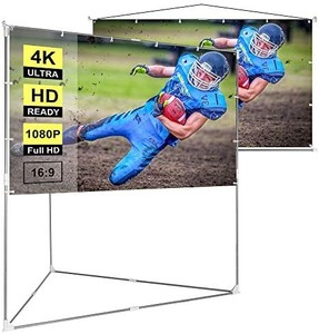 lot 40653 image: VIVOHOME 100 Inch 2-in-1 Portable Video Projector Screen with Triangle Stand, 169 Aspect Ratio Hanging Screen for Home School Office Indoor Outdoor