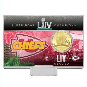lot 40666 image: Kansas City Chiefs Highland Mint Super Bowl LIV Champions 4 x 6 Bronze Coin Card