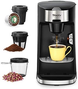 lot 40692 image: Sboly Coffee Machine 3 in 1, Tea & Coffee Maker for K Cup, Ground Coffee and Tea Leaf, Single Serve Coffee Maker Brewer with Self Cleaning, Fast Brewing Tech