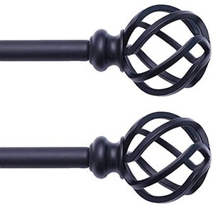 lot 40695 image: QITERI Curtain Rod 38-72 for windows 2 Pack with Twisting Cage Finials , 34 Adjustable Single Window Rod 38-72 ,Black Drapery Rod of Window Treatment,2 Pack