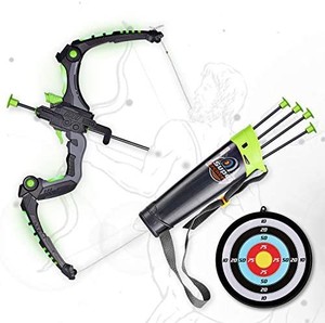 lot 40710 image: SainSmart Jr. Kids Bow and Arrows, Light Up Archery Set for Kids Outdoor Hunting Game with 5 Durable Suction Cup Arrows, Luminous Bow and Sighting Device, Green