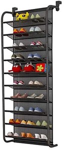 lot 40719 image: FKUO 10-Tier Over The Door Shoe Organizer Hanging Shoe Storage with 2 Customized Strong Metal Hooks for Closet Pantry Kitchen Accessory - Space Saving Solution (Black, 10 Layer)