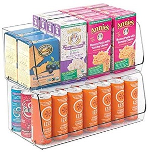 lot 40744 image: mDesign Extra Large Household Stackable Plastic Food Storage Organizer Bin Basket with Open Front for Kitchen Cabinets, Pantry, Offices, Closets, Bedrooms, Bathrooms, Fridge - 15 Wide, 2 Pack - Clear