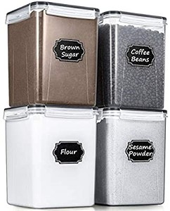 lot 50642 image: Large Cereal Storage Containers, Wildone Airtight Cereal & Dry Food Storage Containers for Sugar, Flour, Snack, Baking Supplies, Leak-proof with Black Locking Lids - Set of 4 (5.2L 175oz one cracked lid