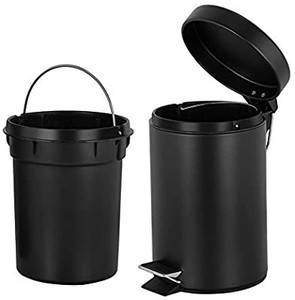 lot 50656 image: Round Mini Trash Can with Lid and Removable Inner Wastebasket, Bathroom Trash Can with Stainless Steel Foot Pedal,