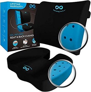 lot 50690 image: Everlasting Comfort Memory Foam Seat Cushion and Lumbar Back Cushion Combo - Gel Infused and Ventilated - Ergonomic Design for Coccyx and Tailbone - Perfect for Office Chairs and Car Seats
