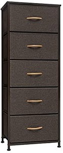 lot 50728 image: Crestlive Products Vertical Dresser Storage Tower - Sturdy Steel Frame, Wood Top, Easy Pull Fabric Bins, Wood Handles - Organizer Unit for Bedroom, Hallway, Entryway, Closets - 5 Drawers (Brown