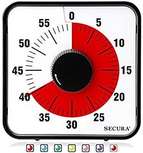 lot 50741 image: Secura Kitchen Timer 60-Minute Mechanical Visual Timers for Cooking, 7.5-Inch Oversize Countdown Clock for Teaching, Meeting, Facial with Magnetic Backing, Collapsible Legs, Hanging Hole (Red