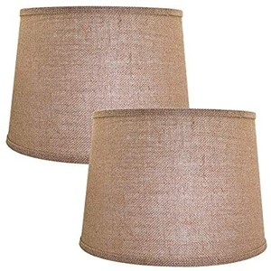 lot 50758 image: Double Medium Lamp Shades Set of 2, Alucset Drum Fabric Burlap Lampshades for Table Lamp and Floor Light,10x12x8 inch, Natural Linen Hand Crafted, Spider (White, 2 pcs pack