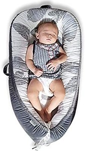 lot 50764 image: Mamibaby Baby Lounger Baby Nest Co-Sleeping for Baby, Ultra Soft Cotton & Breathable Fiberfill Portable Adjustable Newborn Lounger Crib Bassinet  Newborn Shower Gift Essential (Leaves Pattern