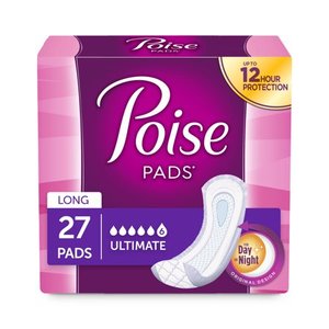 lot 50781 image: Poise Incontinence Pads for Women, Ultimate Absorbency, Long, 27 Ct