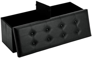lot 50807 image: YOUDENOVA 43 Inches Folding Storage Ottoman Bench, Bed End Bench with 120L Large Storage Space, Hallway Footrest Window Padded Seat Storage Chest, Faux Leather Black