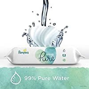 lot 50833 image: 2 Pop-top Packs Pampers Aqua Pure Sensitive Water Baby Diaper Wipes, 56 Count per pack