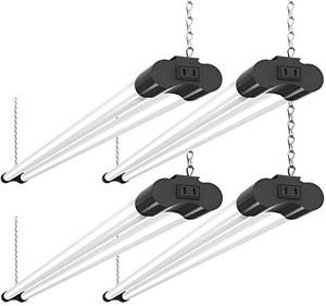lot 50865 image: 4 Pack Linkable LED Utility Shop Light, 4 FT, 4000 LM, 48 Inch Integrated Fixture for Garage, 40W Equivalent 250W, 5000K Daylight, Surface  Suspension Mount, Black