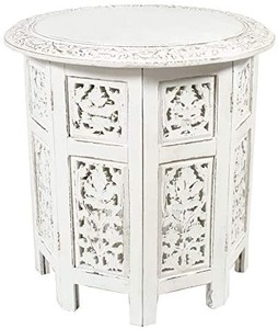 lot 50872 image: Solid Wood Handcrafted Carved Folding Accent Coffee Table - brown - 18 Inch Round Top x 18 Inch High  appears to be a numbered peice