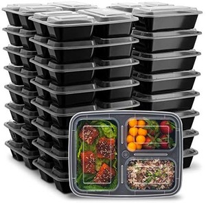 lot 37720 image: Ez Prepa 25 Pack 32oz 3 Compartment Meal Prep Containers with Lids -Food Storage Containers BPA Free Plastic, Bento Box, Lunch Containers, Microwavable, Freezer and Dishwasher Safe, Food Containers