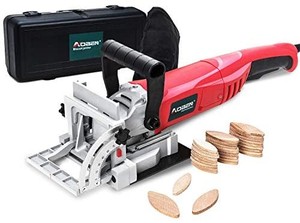 lot 37725 image: AOBEN 8.5 Amp Biscuit Cutter Plate Joiner With No. 0 Wood(30 Pcs) No. 10 Wood(30 Pcs) No. 20 Wood(50 Pcs), 4 Tungsten Carbide Tipped Blade, Adjustable Angle And Dust Bag