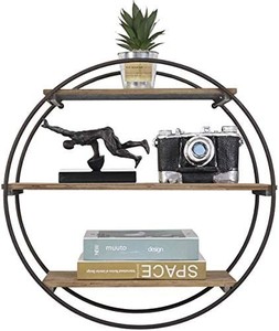 lot 37738 image: Decorative Round 3 Tier Floating Shelves for Bedroom Living Room Kitchen Office Wall Decor