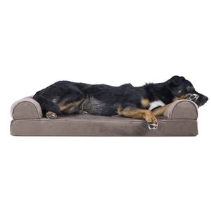 lot 37744 image: FurHaven Pet Dog Bed Memory Foam Faux Fur & Velvet Couch Sofa-Style Pet Bed for Dogs & Cats, Driftwood Brown, Large