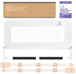 lot 37760 image: Toddler Bed Rail Guard for Kids Twin, Double, Full Size Queen & King Mattress - Bed Rails for Toddlers - Universal Fit for Slats & Boxspring - Children & Baby Bedrail by ComfyBumpy (White