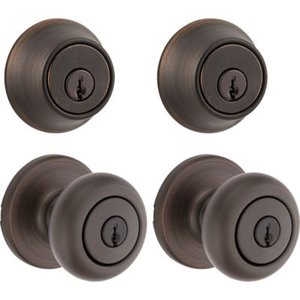 lot 22530 image: Kwikset 242 Cove Keyed Entry Knob and Single Cylinder Deadbolt Project Pack in Venetian Bronze with keys