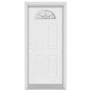 lot 22400 image: 36inch exterior door white double bore with stain glass window