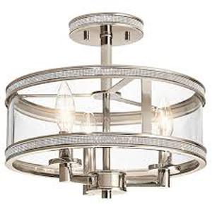 lot 22531 image: kichler angelica semi flushmount ceiling fixture polished nickel finish with crystal accents clear glass