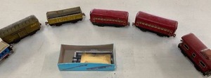 lot 84 image: (5) Tin Litho Metal Trains  Plastic Train Kit - Atherns