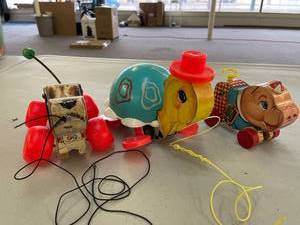 lot 91 image: (3) Vintage Fisher Price Pull Behind Wood Toys
