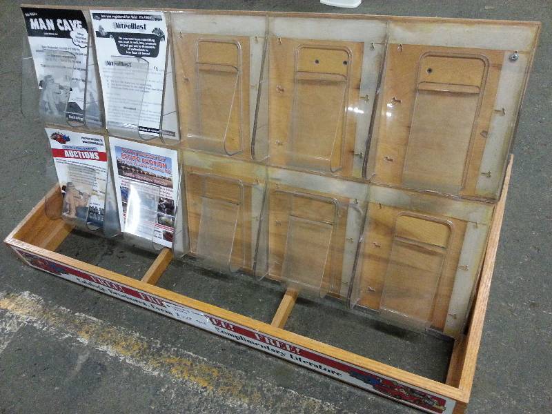 lot 1451-2 image: 10 place 8-12 X 11 flyer brochure literature rack table top display fixture.  Lays flat for storage and transportation.