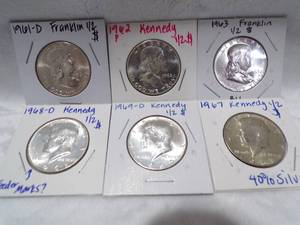 lot 3932 image: Kennedy & Franklin Coins (6 ea)
