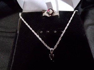 lot 3904 image: Garnet & Topaz Ring & Necklace Set