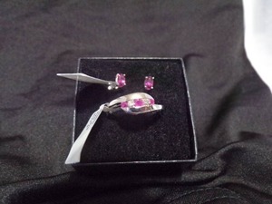 lot 3912 image: Diamonds & Ruby Ring and Earring Set