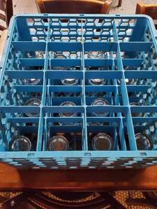lot 3024 image: Lot of 16 Medium Bar Glass. Large Blue Dish Wash Rack&nbsp