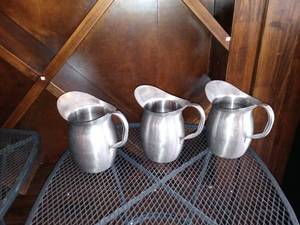 lot 1037 image: Lot Of 3 Steel Pitchers For Drink Dispensing