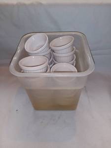 lot 2688 image: Lot of 25 Small Glass Ramikens in Plastic Tub
