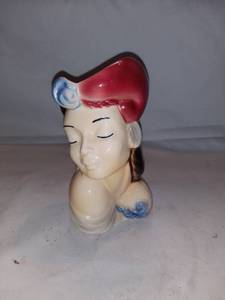 lot 2697 image: Royal Copley Ceramic Glass Woman Head Planter - Can Hang on Wall
