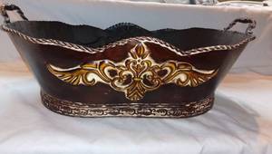 lot 2806 image: Decorative Metal Basket with Intricate Handles and Detailing