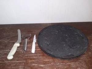 lot 2839 image: Small Lot of Miscellaneous Bar Accessories - Serving Trays, Knives, Fruit Peeler