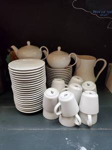 lot 5009 image: Set of Coffee Station Iti Cups and Saucers - 2 Teapots and Pitcher