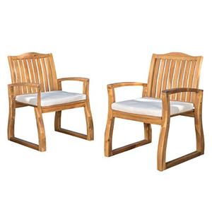 lot 3215 image: Christopher Knight Home Della Acacia Wood Outdor Dining Chairs - 2-Pcs Set - Teak Finish With Rustic Metal