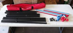 lot 3231 image: Win SPORTS Ladder Toss Outdoor Game Set - with 6 Red & Blue Weighted Bolos & Carrying Bag