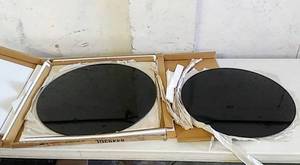 lot 3236 image: from Acme Furniture - Two 8mm Black Tempered Glass - Top & Bottom Table Pieces (23.5 & 22)- For A 25 Round Drum Shaped End Table, Model 84492