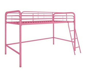 lot 3318 image: DHP Junior Twin Loft Bed Frame With Ladder, Pink