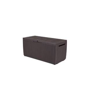 lot 3321 image: Keter Springwood 80 Gallon Plastic Deck Box, Resin Patio Storage Bench Box