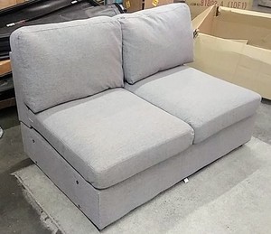 lot 3237 image: from Liola Home - Light Grey Linen Armless Loveseat - Assembled & Ready to Go