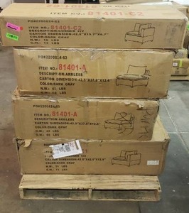 lot 3272 image: Sofa Pieces - Two Center Pieces & One Complete Corner Piece (Boxes 1 of 2 & 2 of 2) in Dark Grey
