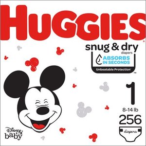 lot 3420 image: Huggies Snug & Dry Diapers, Size 1 (fits 8-14 lb.), 256 Ct, One Month Supply