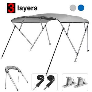 lot 3434 image: KAKIT 34 Bow Bimini Top Boat Cover with 2 Rear Support Poles - Missing Hardware