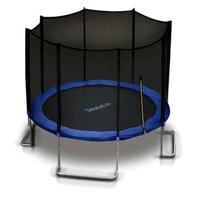 lot 3441 image: Serenelife 10 Foot Outdoor Trampoline And Safety Net Enclosure For Kids, Blue
